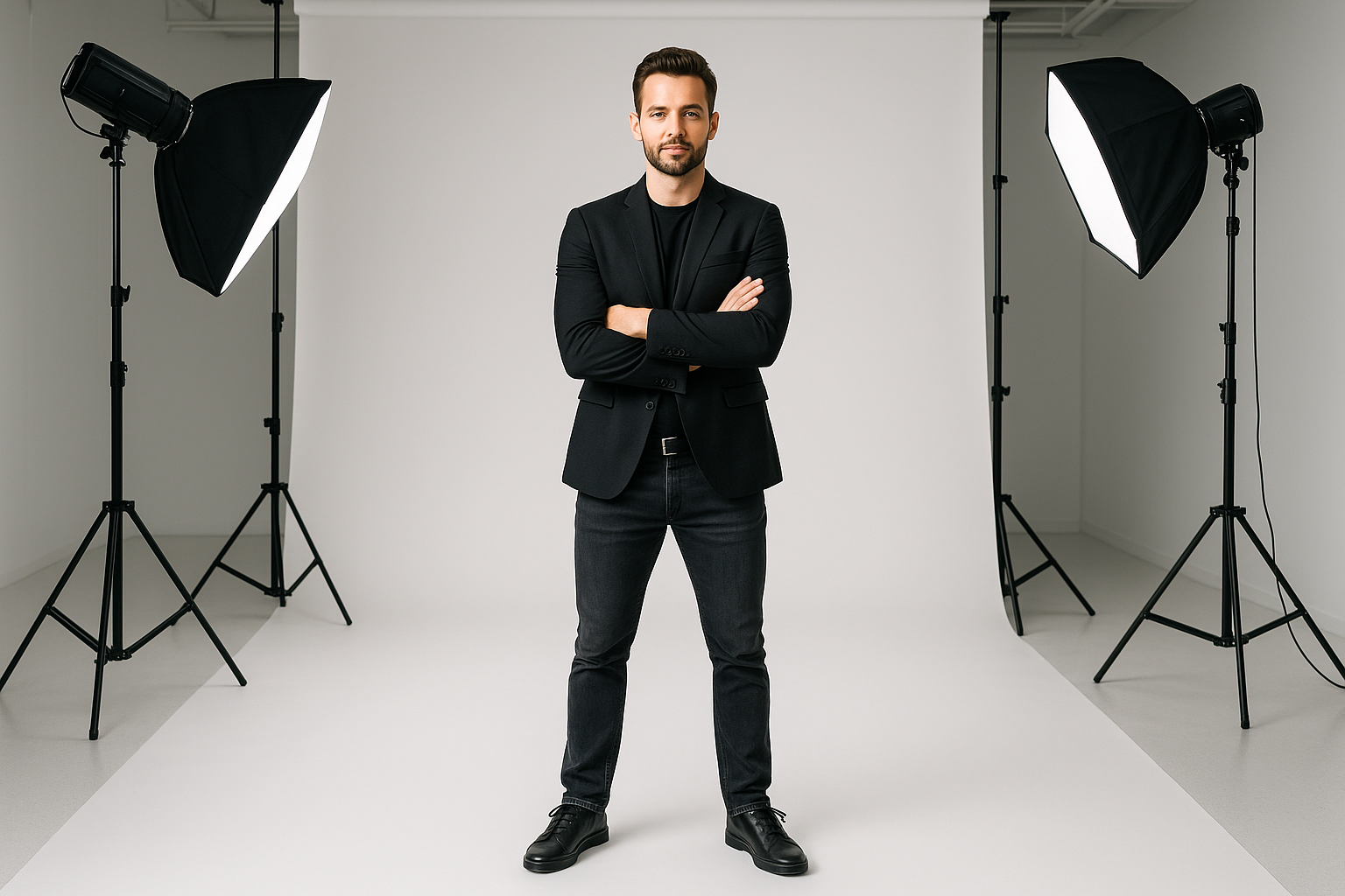 je veux image dun homme qui est debout en studio