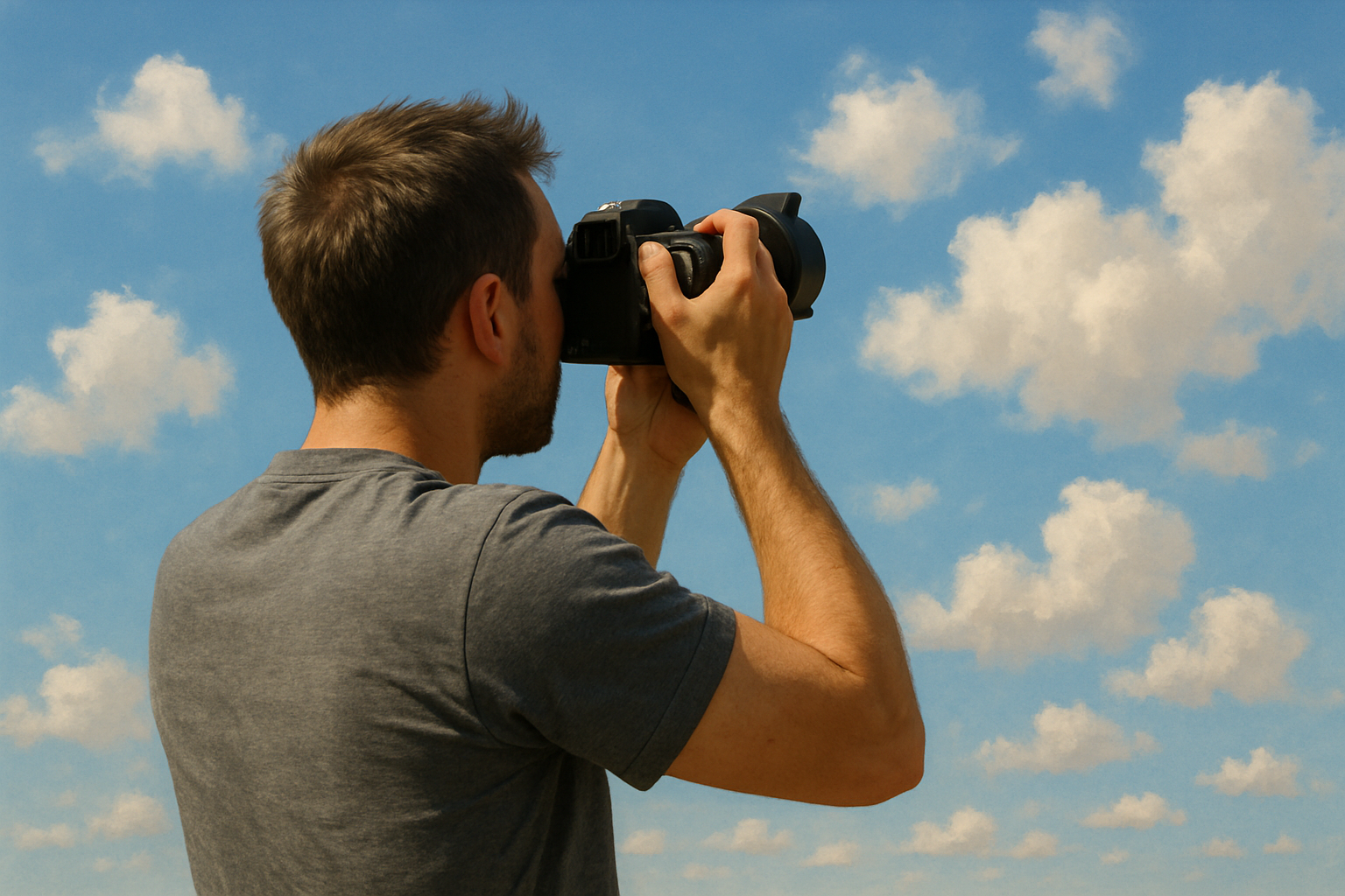 je veux image dun homme qui fait la photo de ciel