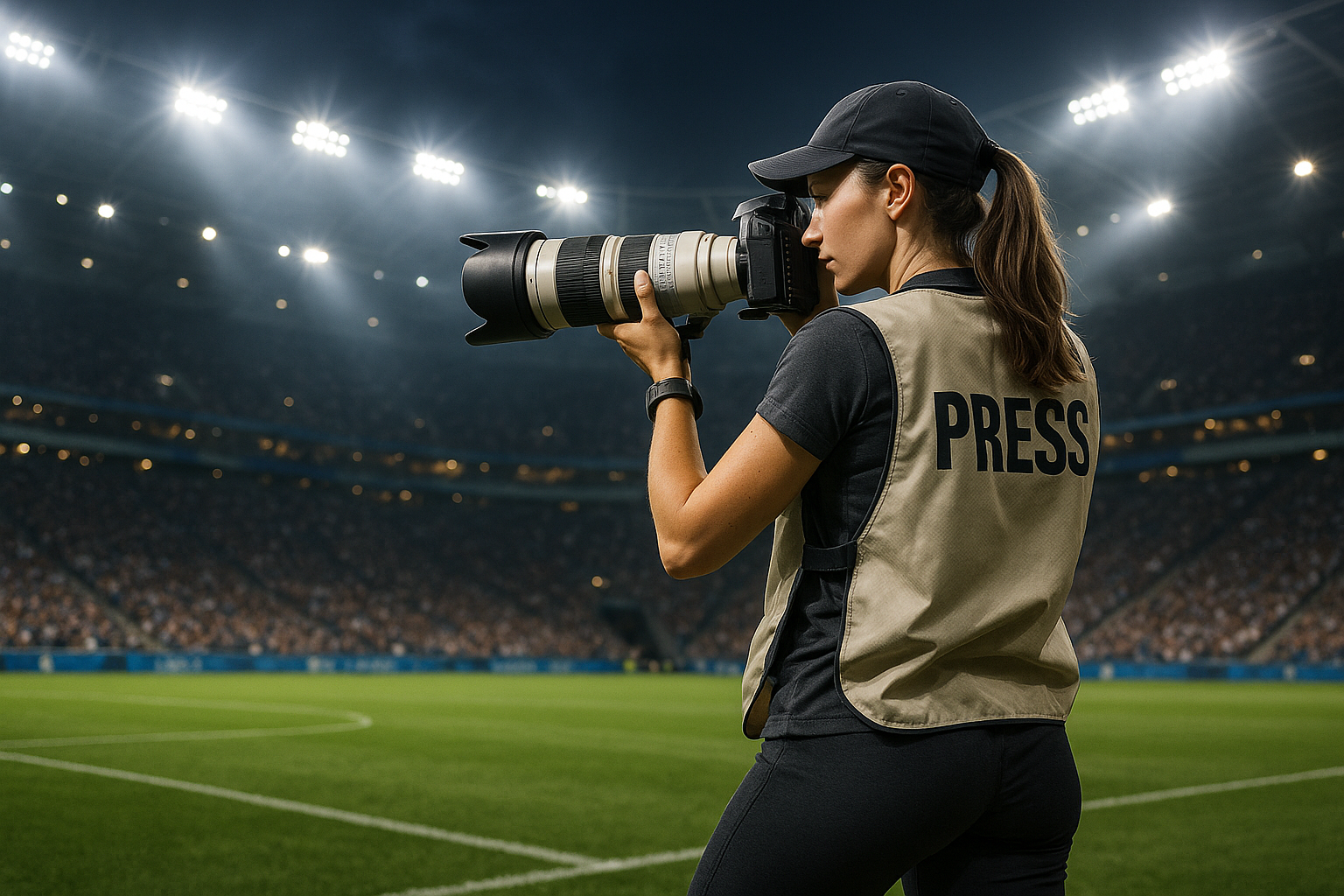 je veux image dune femme qui fait la photo de sport au stade